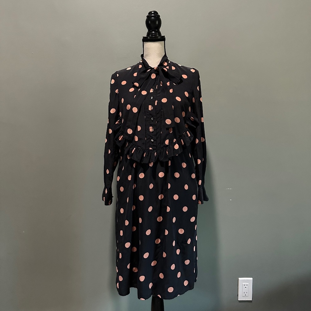✨ Tory Burch Black Silk Polka Dot High Collar Dress – Size 0 ✨